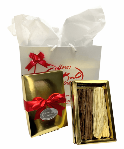 200 g - Caja Dorada con Chocolate en Rama mixto.