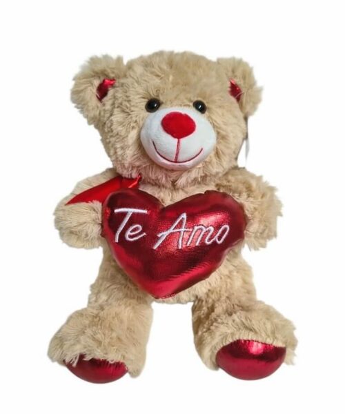 Oso beige con corazón   rojo Te Amo.