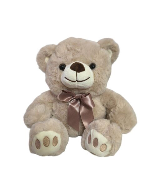 Oso beige con moño marrón claro